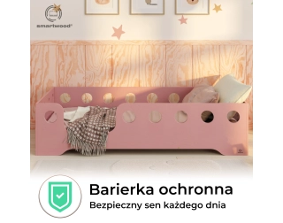 Łóżko pojedyncze dla dzieci z barierką i stelażem TILA 4 Montessori Drewniane