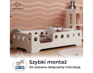 Łóżko pojedyncze dla dzieci z barierką i stelażem TILA 4 Montessori Drewniane