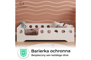 Łóżko pojedyncze dla dzieci z barierką i stelażem TILA 4 Montessori Drewniane