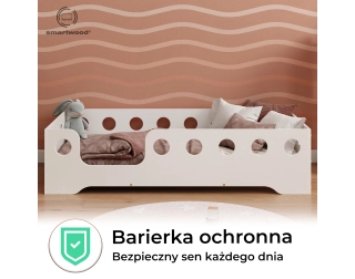 Łóżko pojedyncze dla dzieci z barierką i stelażem TILA 4 Montessori Drewniane
