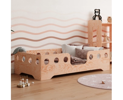 Łóżko pojedyncze dla dzieci z barierką i stelażem TILA 4 Montessori Drewniane
