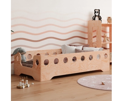 Łóżko pojedyncze dla dzieci z barierką i stelażem TILA 4 Montessori Drewniane