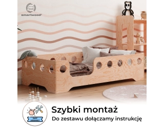Łóżko pojedyncze dla dzieci z barierką i stelażem TILA 4 Montessori Drewniane