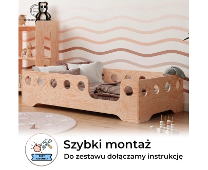 Łóżko pojedyncze dla dzieci z barierką i stelażem TILA 4 Montessori Drewniane