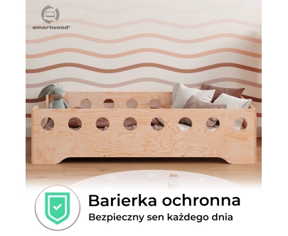 Łóżko pojedyncze dla dzieci z barierką i stelażem TILA 4 Montessori Drewniane