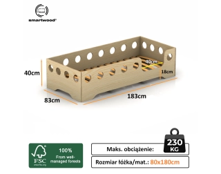 Łóżko pojedyncze dla dzieci z barierką i stelażem TILA 4 Montessori Drewniane