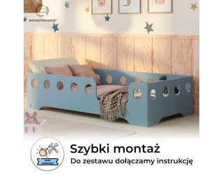 Łóżko pojedyncze dla dzieci z barierką i stelażem TILA 4 Montessori Drewniane