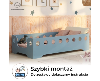 Łóżko pojedyncze dla dzieci z barierką i stelażem TILA 4 Montessori Drewniane