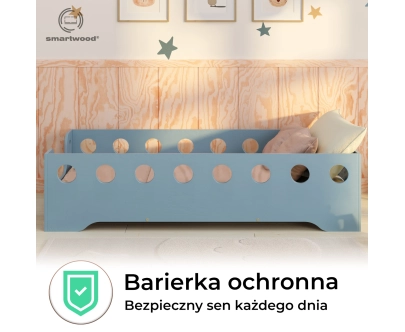 Łóżko pojedyncze dla dzieci z barierką i stelażem TILA 4 Montessori Drewniane