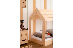 Łóżko domek dla dziecka z niską konstrukcją i stelażem MOON M Montessori Drewniane