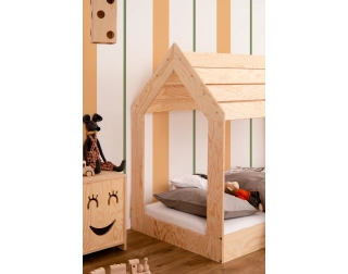 Łóżko domek dla dziecka z niską konstrukcją i stelażem MOON M Montessori Drewniane