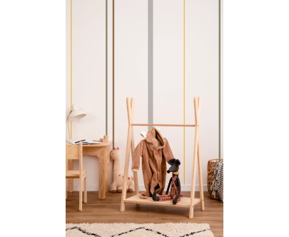 Wieszak na ubrania dla dzieci z półką na buty TIPI Montessori  Drewniany