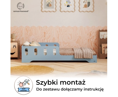 Łóżko pojedyncze dla dzieci z barierką i stelażem TILA 6 Montessori Drewniane