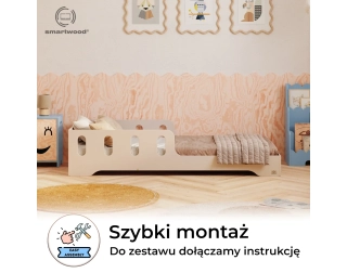 Łóżko pojedyncze dla dzieci z barierką i stelażem TILA 6 Montessori Drewniane