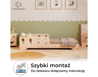 Łóżko pojedyncze dla dzieci z barierką i stelażem TILA 6 Montessori Drewniane