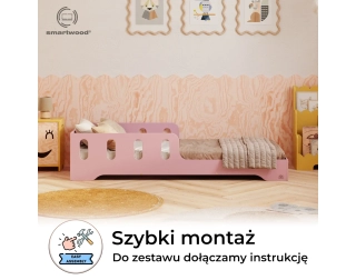 Łóżko pojedyncze dla dzieci z barierką i stelażem TILA 6 Montessori Drewniane