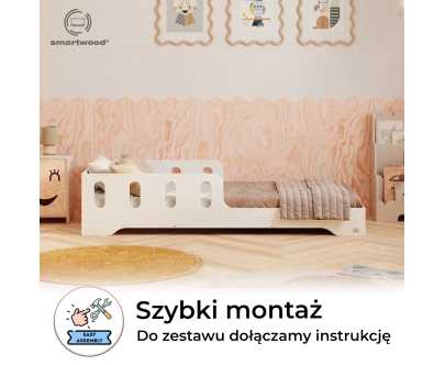 Łóżko pojedyncze dla dzieci z barierką i stelażem TILA 6 Montessori Drewniane