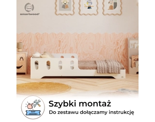 Łóżko pojedyncze dla dzieci z barierką i stelażem TILA 6 Montessori Drewniane