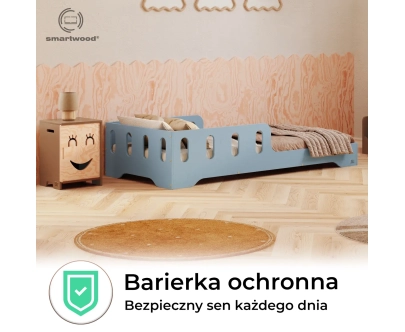 Łóżko pojedyncze dla dzieci z barierką i stelażem TILA 6 Montessori Drewniane