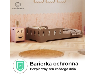 Łóżko pojedyncze dla dzieci z barierką i stelażem TILA 6 Montessori Drewniane