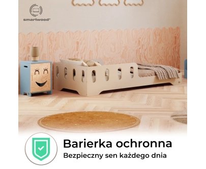 Łóżko pojedyncze dla dzieci z barierką i stelażem TILA 6 Montessori Drewniane