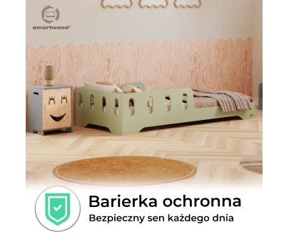 Łóżko pojedyncze dla dzieci z barierką i stelażem TILA 6 Montessori Drewniane