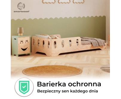 Łóżko pojedyncze dla dzieci z barierką i stelażem TILA 6 Montessori Drewniane