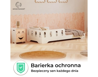 Łóżko pojedyncze dla dzieci z barierką i stelażem TILA 6 Montessori Drewniane