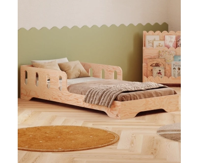 Łóżko pojedyncze dla dzieci z barierką i stelażem TILA 6 Montessori Drewniane