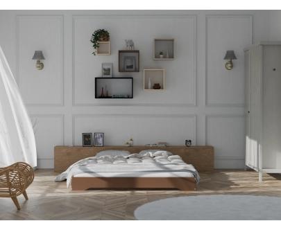 Łóżko pojedyncze dla dzieci podłogowe ze stelażem TILA 7 Montessori Drewniane