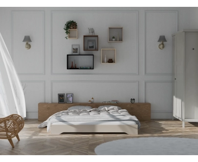 Łóżko pojedyncze dla dzieci podłogowe ze stelażem TILA 7 Montessori Drewniane