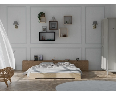 Łóżko pojedyncze dla dzieci podłogowe ze stelażem TILA 7 Montessori Drewniane