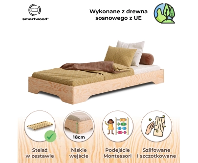 Łóżko pojedyncze dla dzieci podłogowe ze stelażem TILA 7 Montessori Drewniane