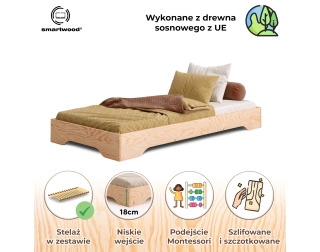 Łóżko pojedyncze dla dzieci podłogowe ze stelażem TILA 7 Montessori Drewniane