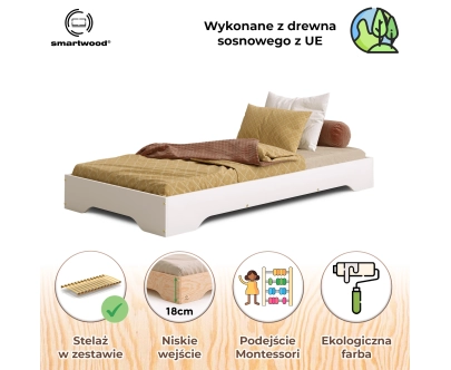 Łóżko pojedyncze dla dzieci podłogowe ze stelażem TILA 7 Montessori Drewniane