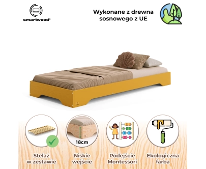 Łóżko pojedyncze dla dzieci podłogowe ze stelażem TILA 7 Montessori Drewniane