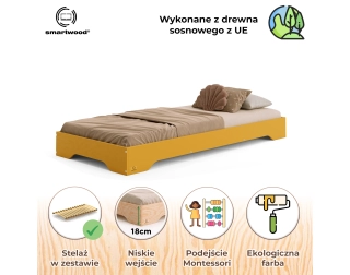 Łóżko pojedyncze dla dzieci podłogowe ze stelażem TILA 7 Montessori Drewniane