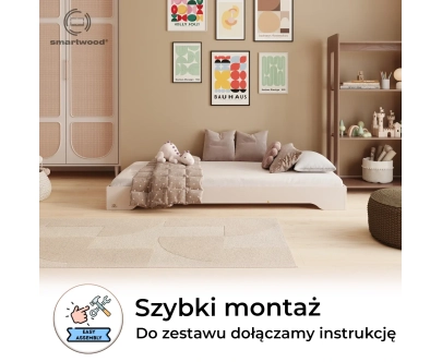 Łóżko pojedyncze dla dzieci podłogowe ze stelażem TILA 7 Montessori Drewniane