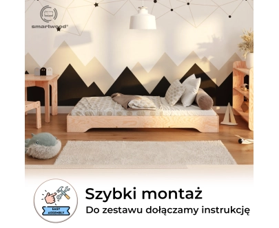 Łóżko pojedyncze dla dzieci podłogowe ze stelażem TILA 7 Montessori Drewniane