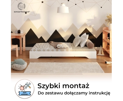 Łóżko pojedyncze dla dzieci podłogowe ze stelażem TILA 7 Montessori Drewniane