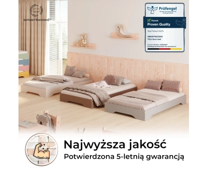 Łóżko pojedyncze dla dzieci podłogowe ze stelażem TILA 7 Montessori Drewniane