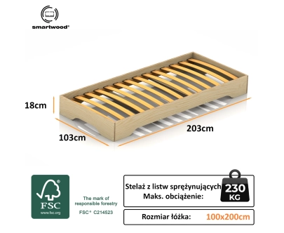 Łóżko pojedyncze dla dzieci podłogowe ze stelażem TILA 7 Montessori Drewniane