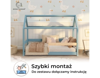 Łóżko domek dla dziecka z barierką i stelażem MILO Montessori Drewniane