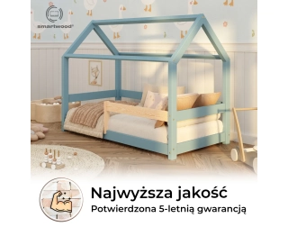 Łóżko domek dla dziecka z barierką i stelażem MILO Montessori Drewniane