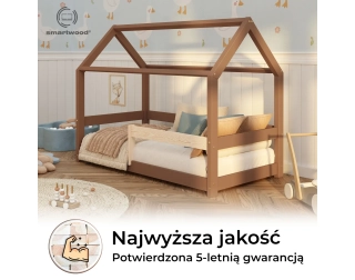 Łóżko domek dla dziecka z barierką i stelażem MILO Montessori Drewniane