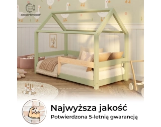 Łóżko domek dla dziecka z barierką i stelażem MILO Montessori Drewniane