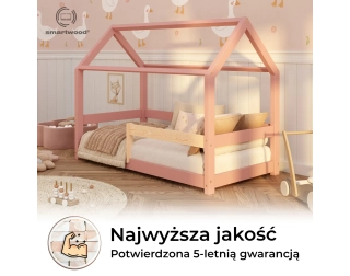 Łóżko domek dla dziecka z barierką i stelażem MILO Montessori Drewniane