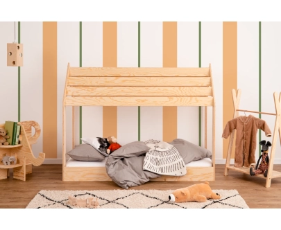 Łóżko domek dla dziecka z niską konstrukcją i stelażem MOON M Montessori Drewniane