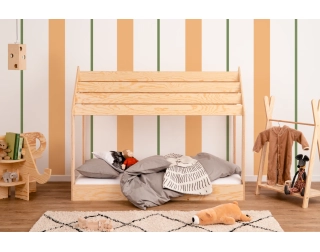 Łóżko domek dla dziecka z niską konstrukcją i stelażem MOON M Montessori Drewniane
