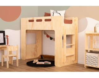 Łóżko piętrowe pojedyncze dla dziecka z antresolą  MIMI A Montessori Drewniane